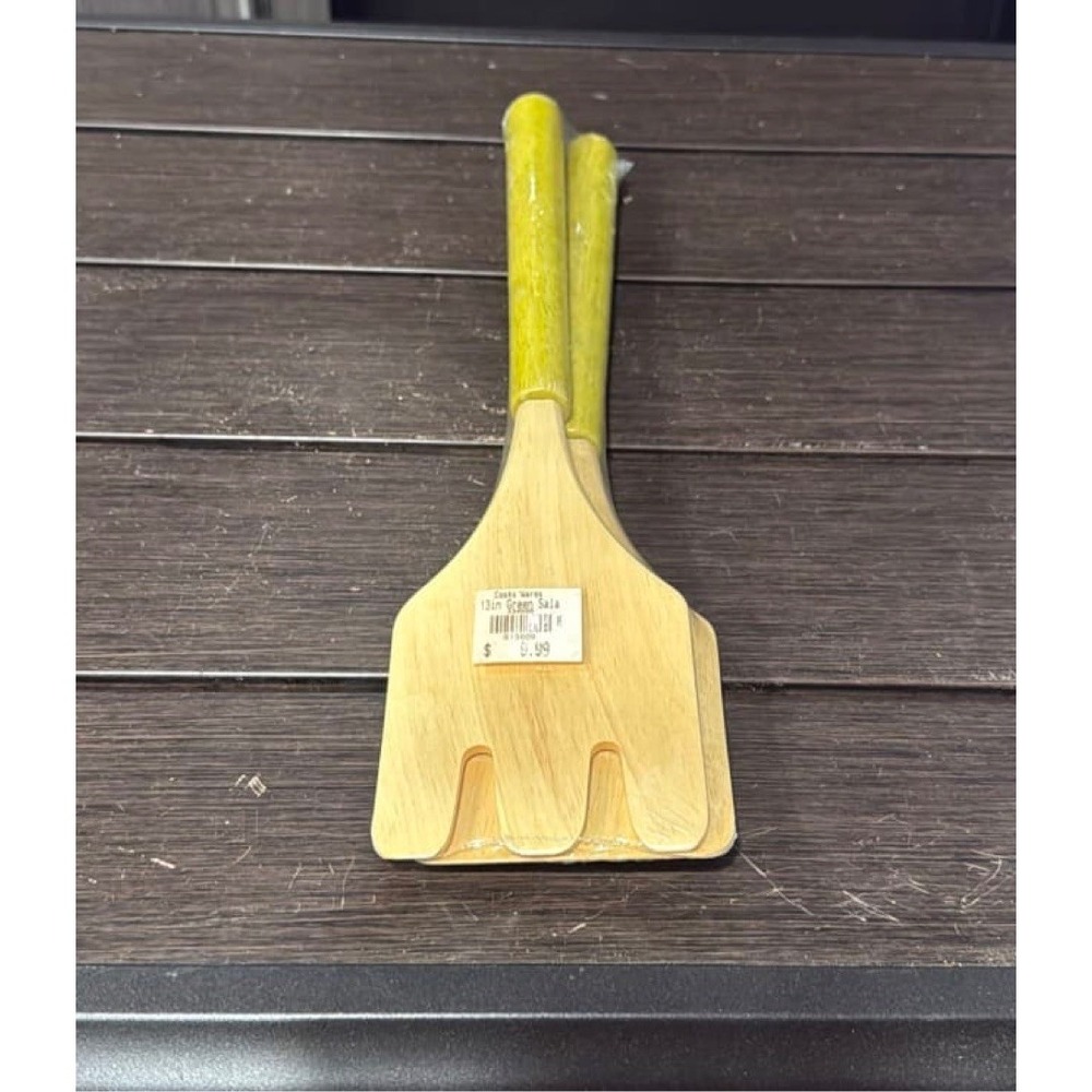 Tutto casa Cooks Wares 13in Wood Green‎ Handle Salad Servers Tongs Set